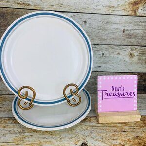 Corelle Slate INDIGO BLUE One Blue One Gray Band White Lunch Plates Set 3 USA